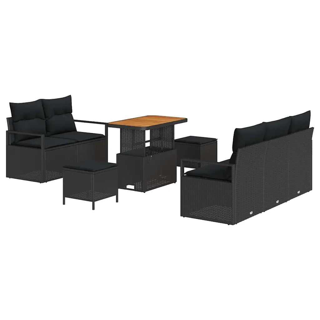 Set Divano da Giardino con cuscino 8 pcs Nero polyrattan 3362469