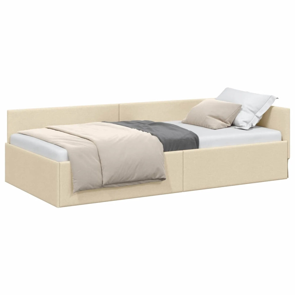 Letto singolo | Letto per adulti | Cornice del letto ad angolo Crema 80 cm x 200 cm Tessuto