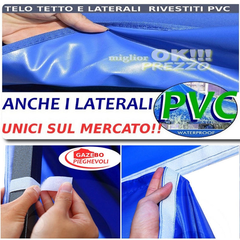Gazebo 3x4,5 m giallo pieghevole portatile estendibile richiudibile estensibile acciaio SENZA laterali per fiere eventi stand chiosco tenda tendone mercato mercatino  