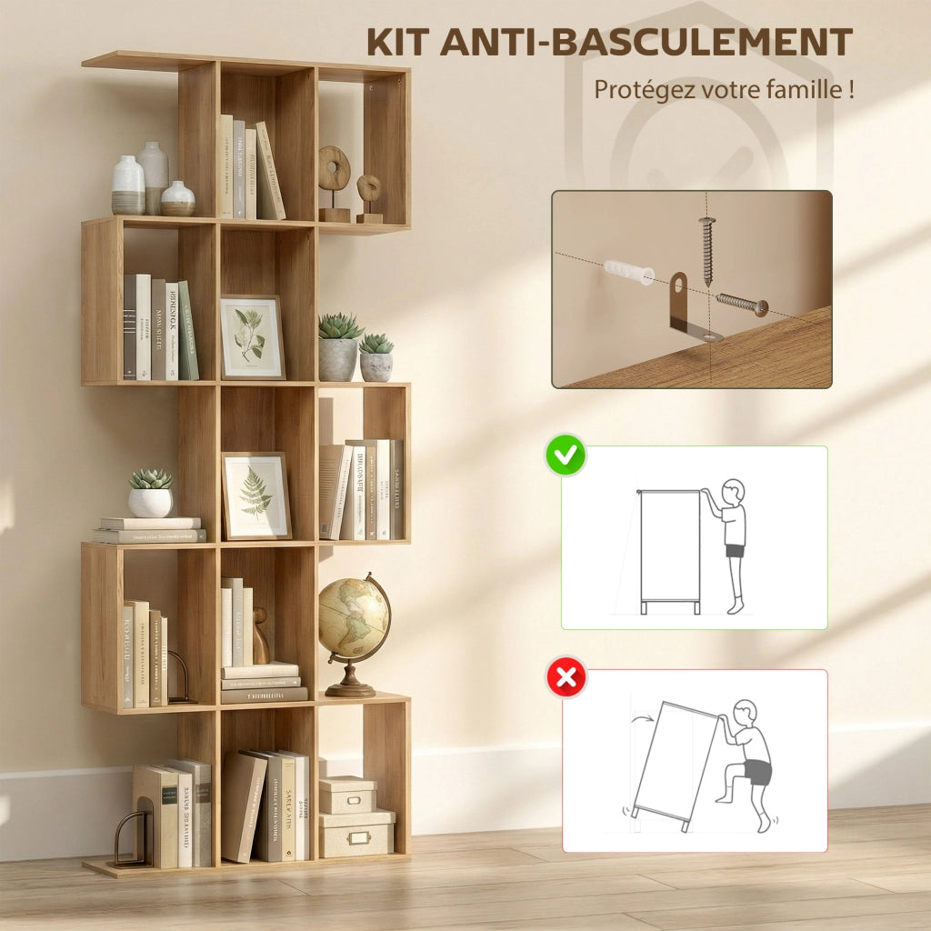 Libreria a 5 livelli forma S ¨C Xylo ¨C 15 scomparti aperti legno quercia 80x24x200cm