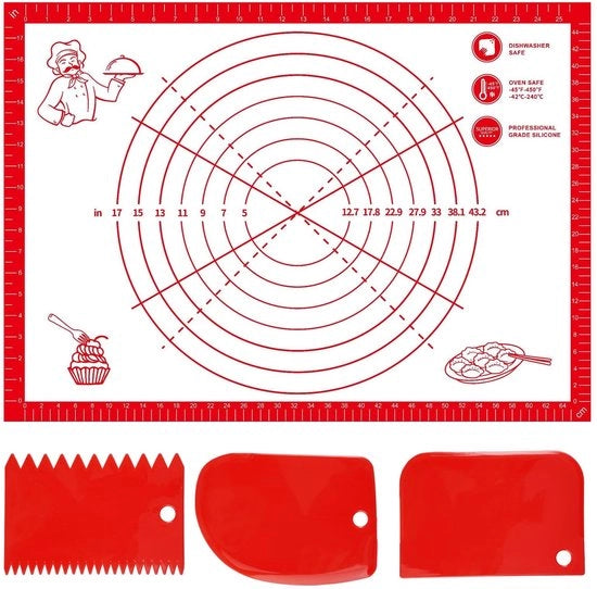 Piastra di appoggio per la pasta 70 × 50 cm - Smalto antiscivolo in silicone - Piastra per impastare la pasta - 3 schegge per sfregare - Resistente a temperature elevate - Sicuro per l'alimentazione e BPA libero - Impasto per pasta