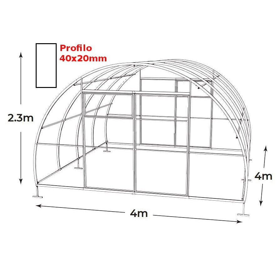 Serra ComPRO 4x4m con copertura policarbonato alveolare 4mm