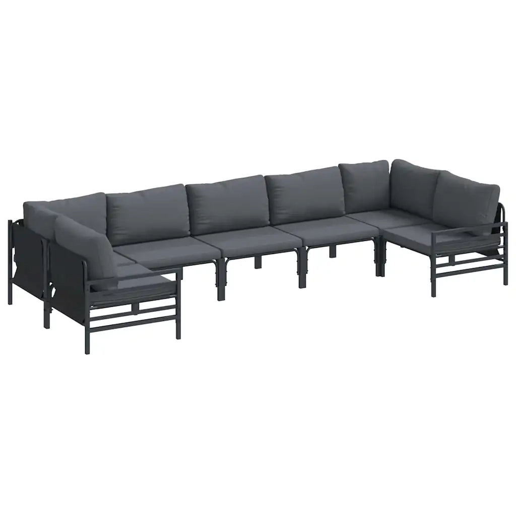 Set Divano da Giardino con cuscino 7 pcs Nero Acciaio
