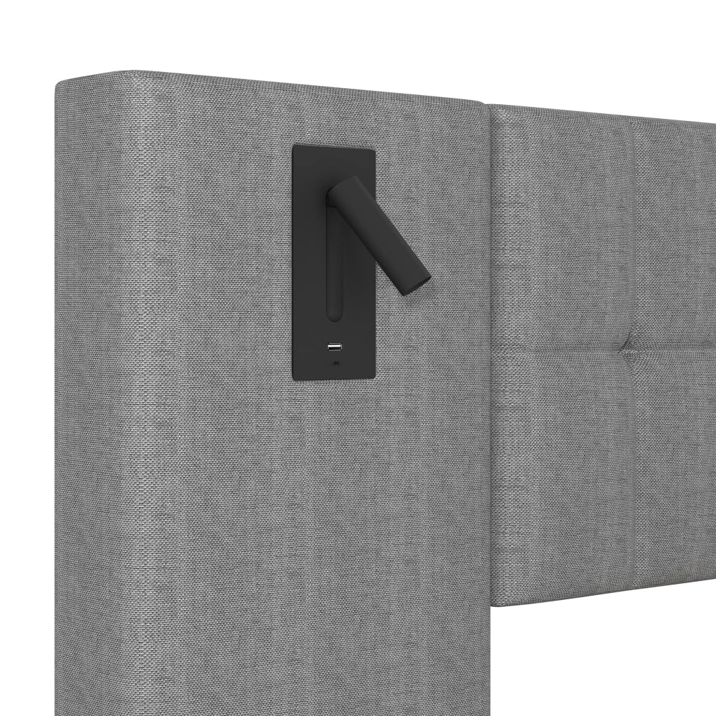 LETTO Imbottito 180x200 cm Grigio con LED, USB e spot, senza materasso