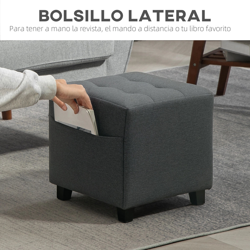 Tavolino Basso Imbottito Grigio con Tasca Laterale ¨C Minimal ¨C Lino