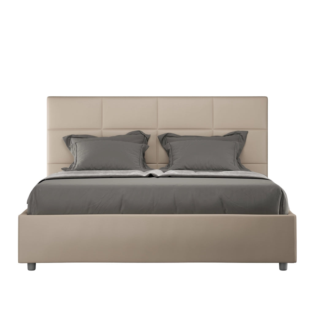 BS COM Letto matrimoniale francese con rete imbottito 140x210 similpelle tortora