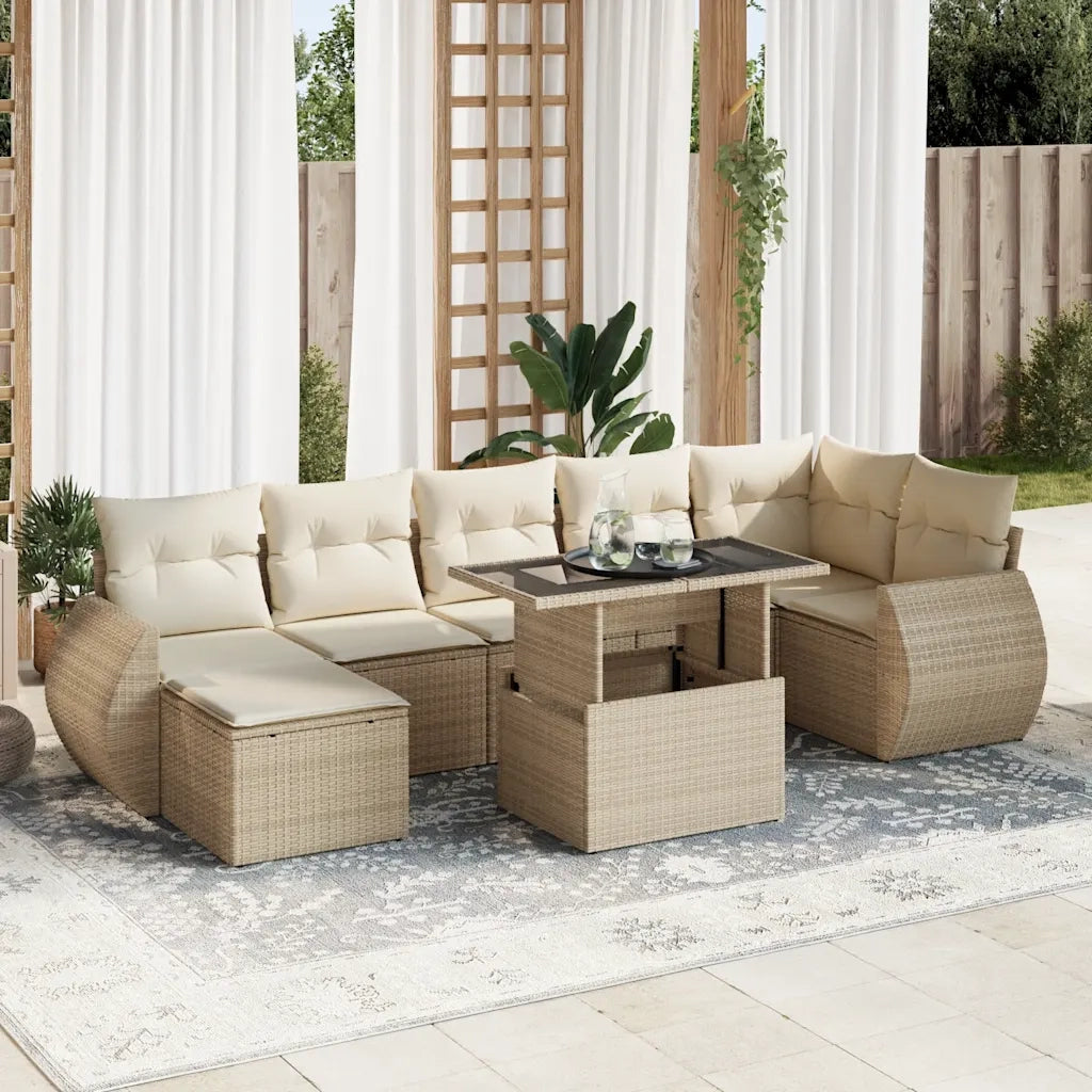 Set Divano da Giardino 8 pz con Cuscini Beige in Polyrattan 3326679