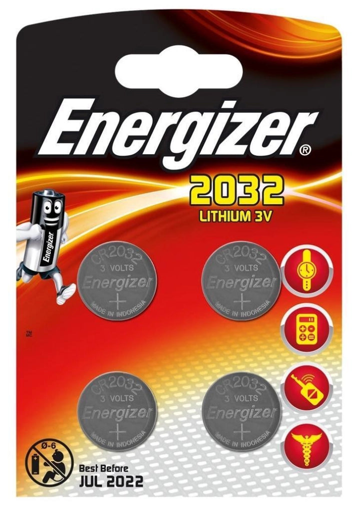 Energizer CR2032 Batterie a Bottone al Litio 3V Confezione da 4 Pezzi Lunga Durata fino a 10 Anni