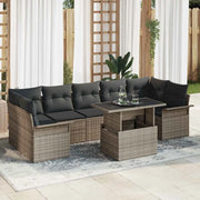 Set Divano da Giardino con cuscino 8 pcs Grigio Poly Rattan