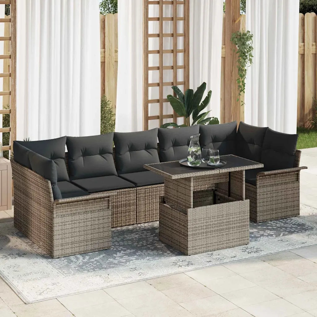 Set Divano da Giardino con cuscino 8 pcs Grigio Poly Rattan