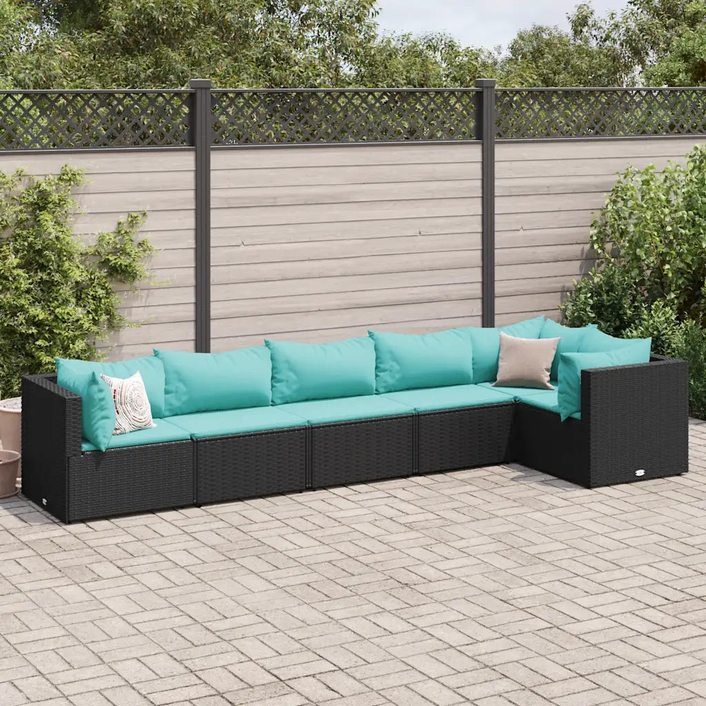 Set Mobili da Giardino 6 pz con Cuscini in Polyrattan Nero 3308108