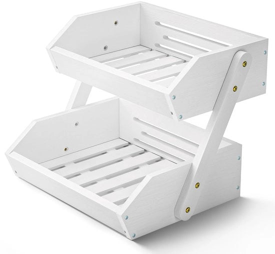 Porta frutta a doppio livello in bambù - stile e funzionale - bianco