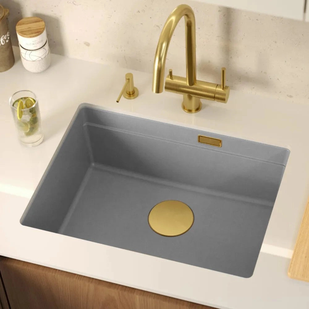 Lavello In Granito Logan 100 Grey Metallic Tappo rame spazzolato