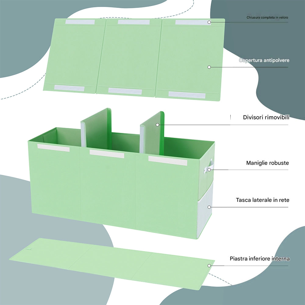 Contenitore Box 3 Scomparti Verde Scatola Cesta Giocattoli Organizer Multiuso