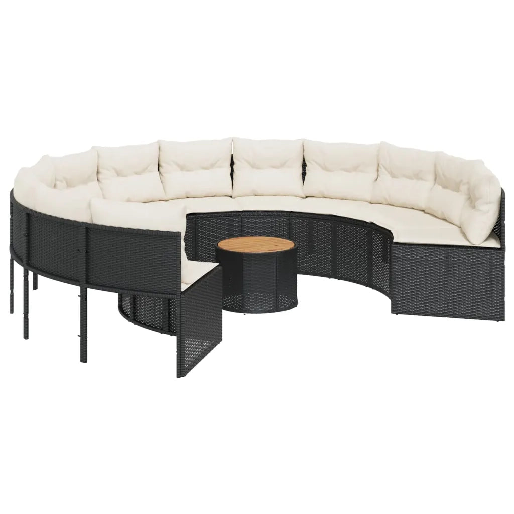 Divano Giardino con Tavolo e Cuscini Circolare Nero Polyrattan 3318548