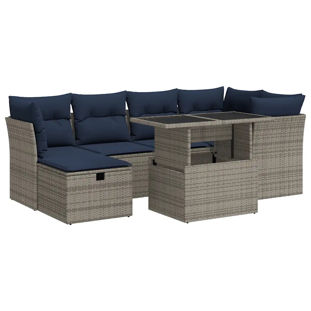 Set Divani da Giardino 7pz con Cuscini Grigio Polyrattan Acacia 3327781