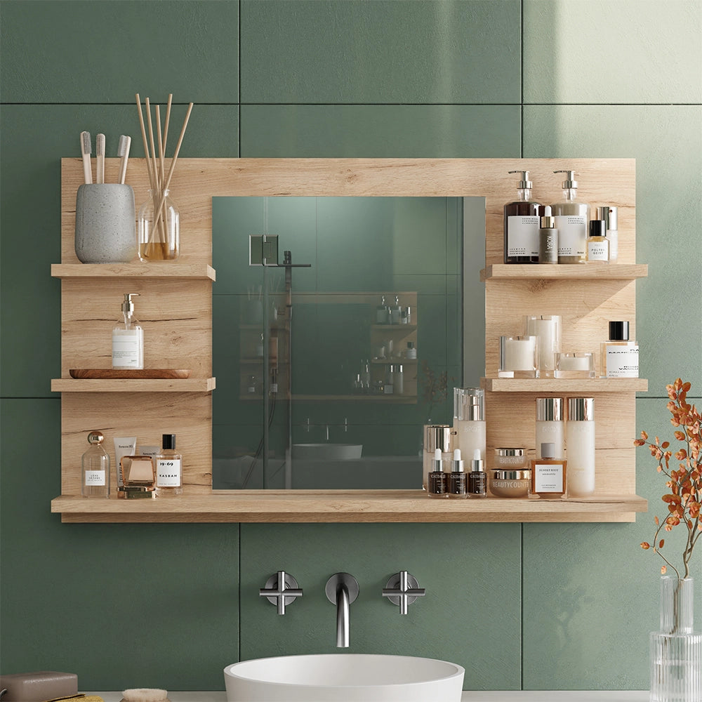 Vicco Specchio contenitore bagno Quercia dorata 78 x 50 cm con ripiani