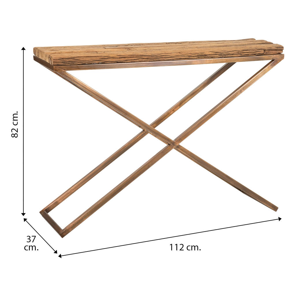 Mobile da ingresso in legno e metallo marrone 112x37x82h