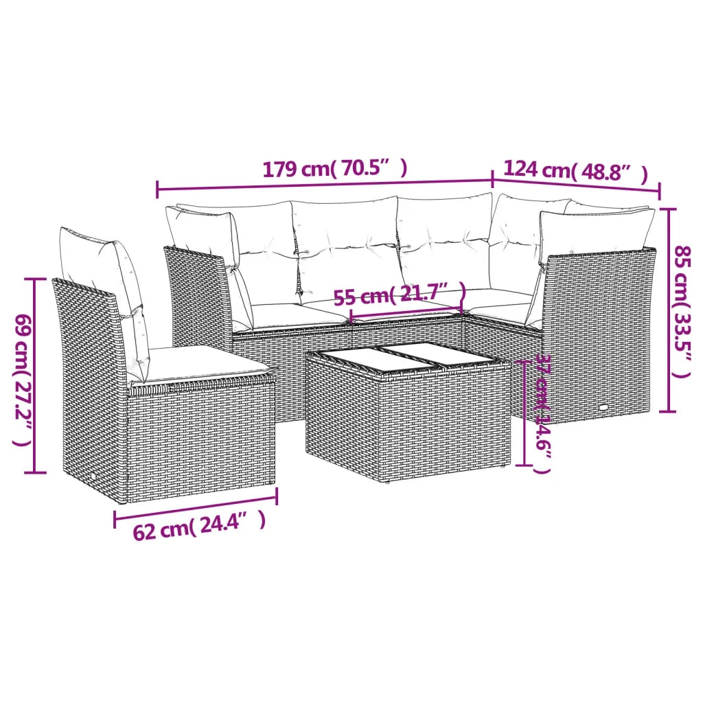 Set Divano da Giardino 6 pz con Cuscini Beige in Polyrattan 3217648