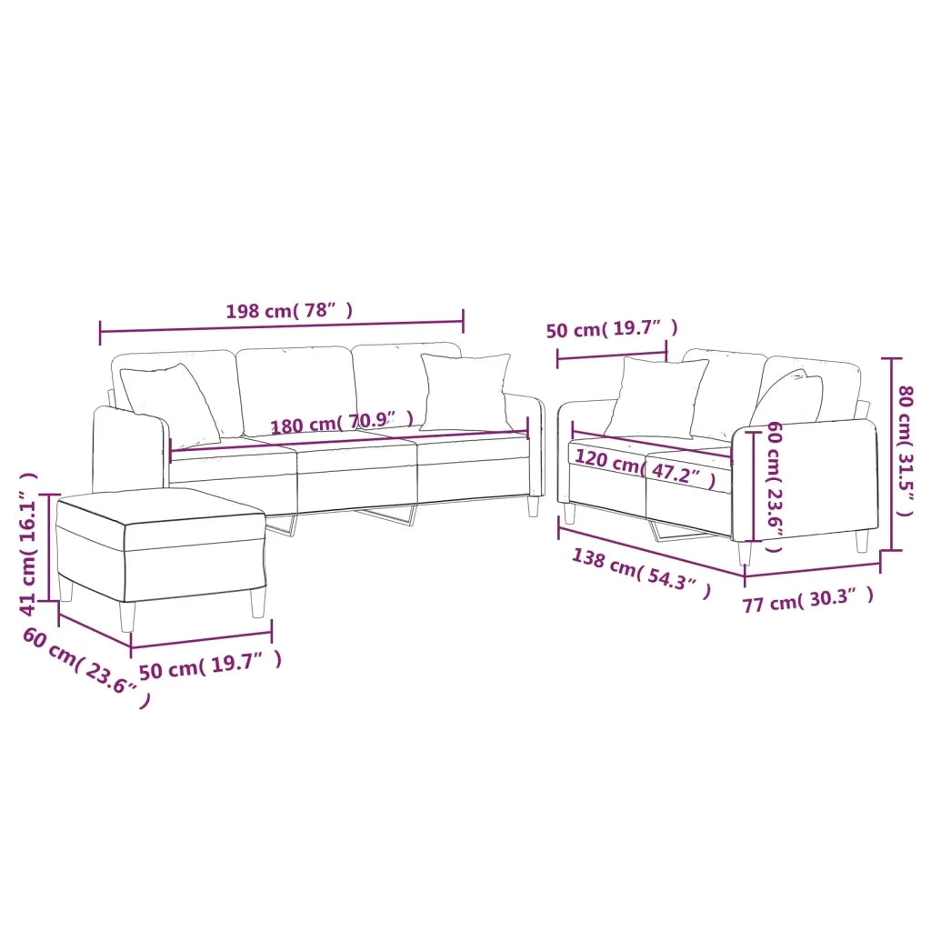 Set di Divani 3 pz con Cuscini Giallo Chiaro in Tessuto 3202147