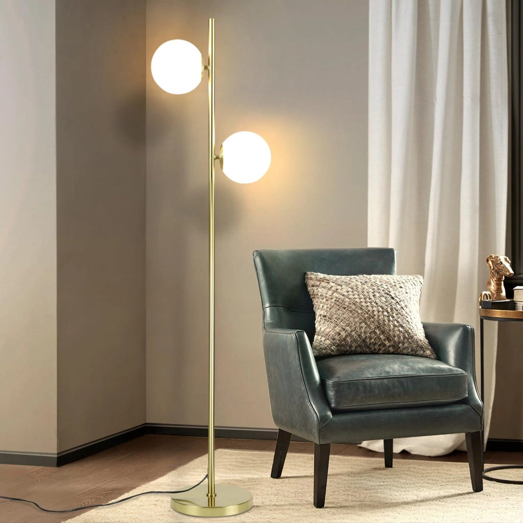 ZMH Lampada da terra design oro 2 fiamme E27 stile retrò per camera da letto e corridoio
