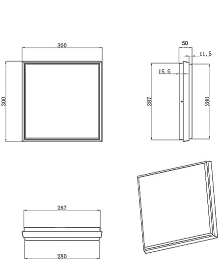 Desdy Plafoniera LED Quadrata 30W 3000K IP54 Struttura in Alluminio e Policarbonato Nero 300x300x50mm Codice Prodotto 3314-65-101