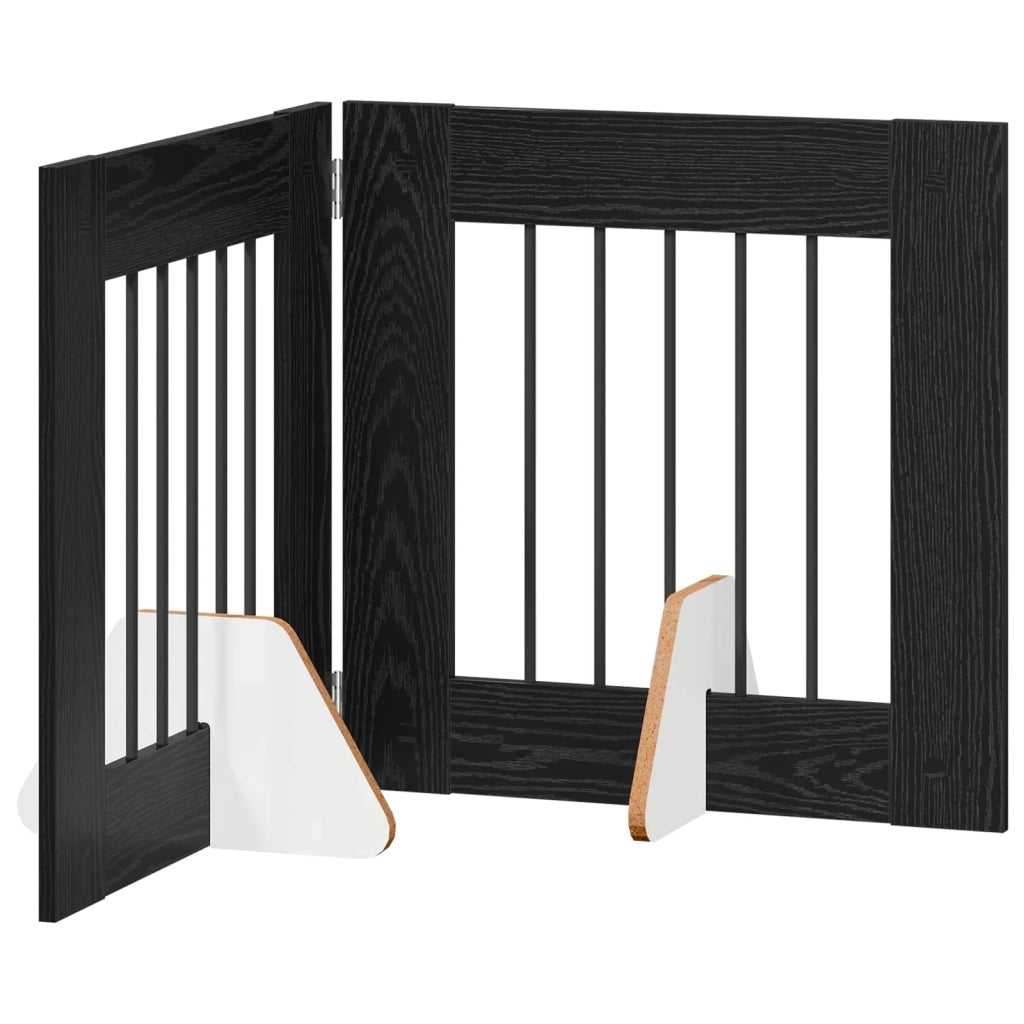Cancello per cani pieghevole con supporti 2 pz Rovere Nero 892145