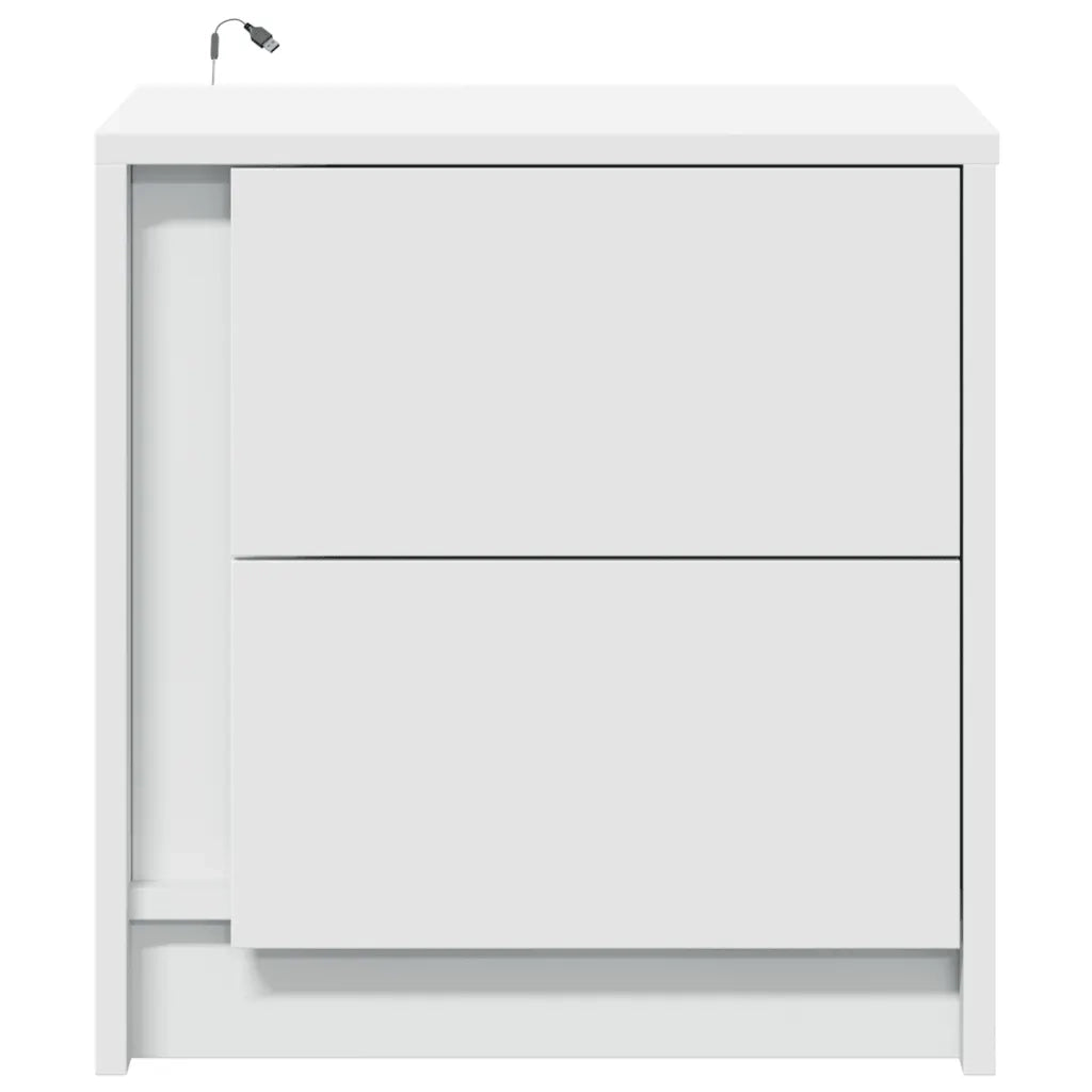 Comodini con Luci LED 2pz Bianchi in Legno Multistrato 852048