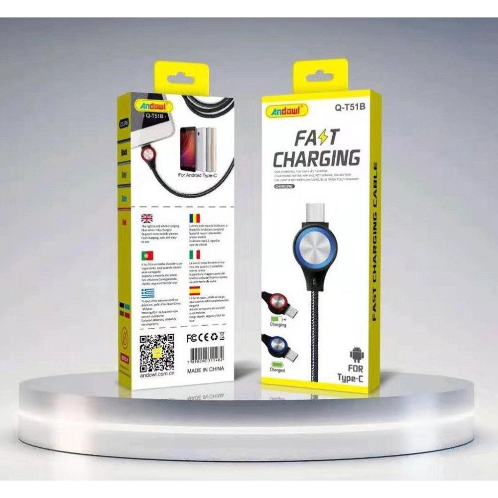 Trade Shop - Cavo Di Ricarica Rapida Per Android Attacco Type-c A Usb 2.0 Con Luce 1mt Q-t51b -