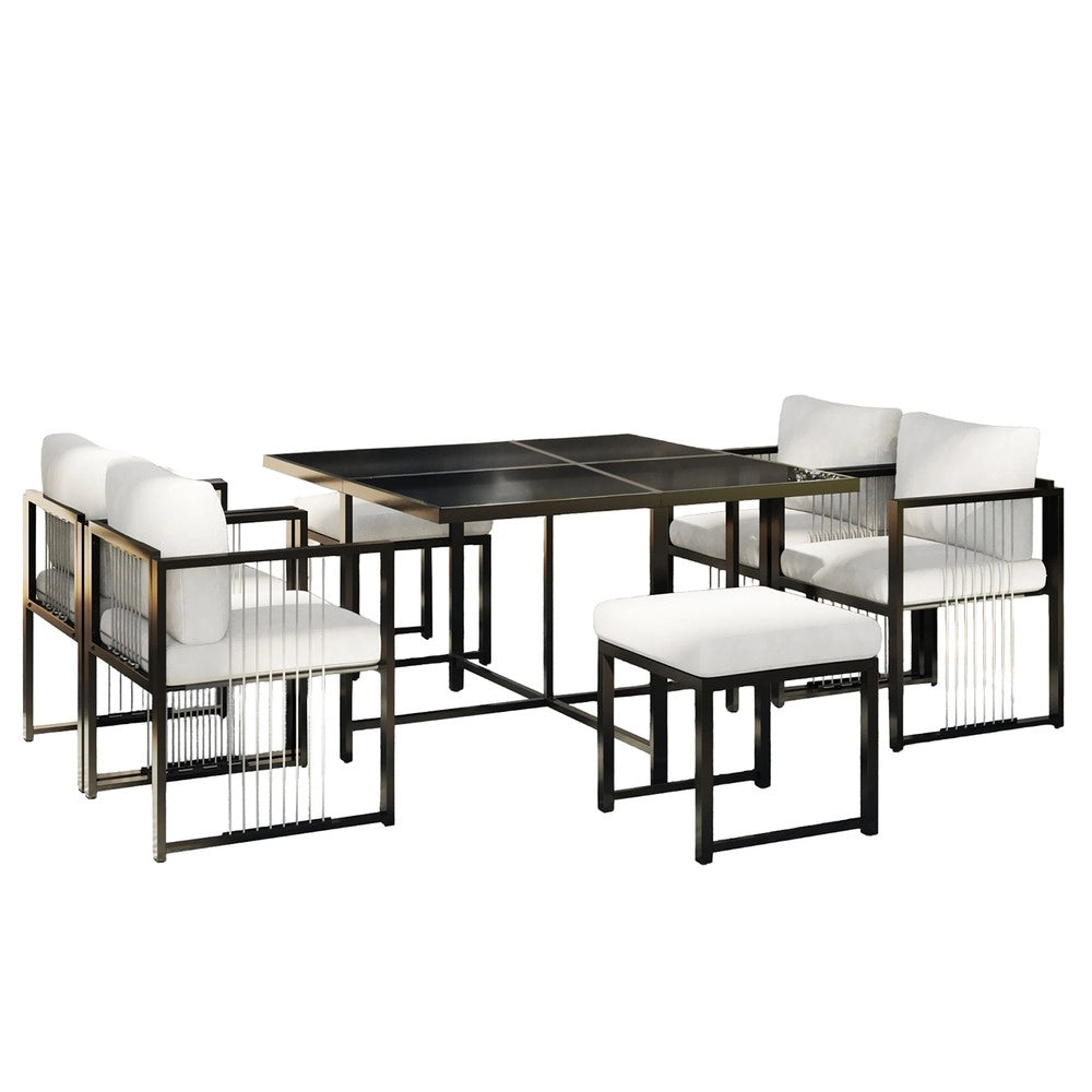Set da pranzo esterno 7 pezzi - Zephmum - Tavolo vetro temperato per 6 persone