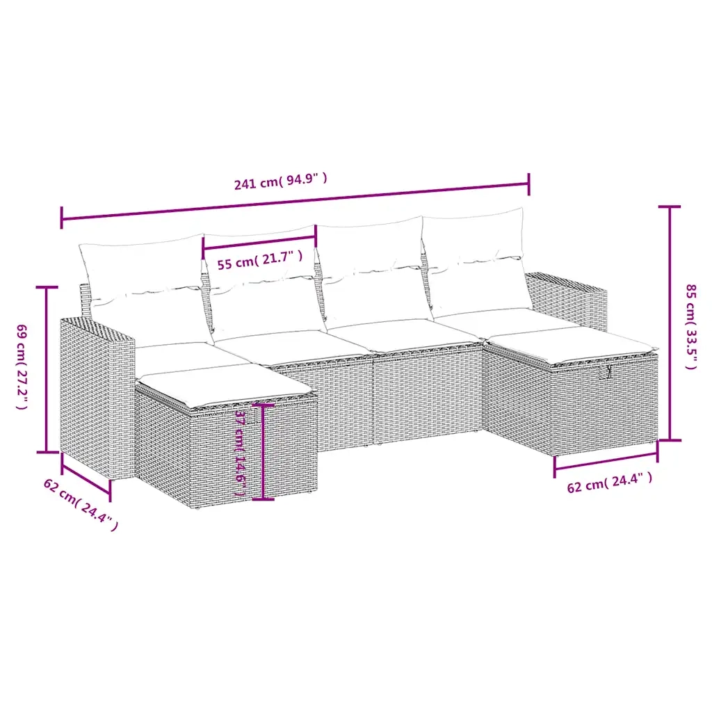 Set Divano da Giardino 6 pz con Cuscini Beige in Polyrattan 3263544