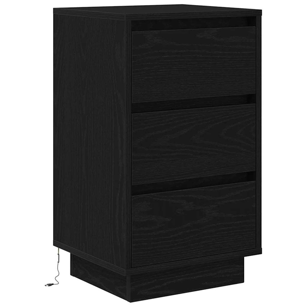 Comodino | Armadio da Notte | Mobiletto da notte con Luci LED Nero 38x34x65 cm