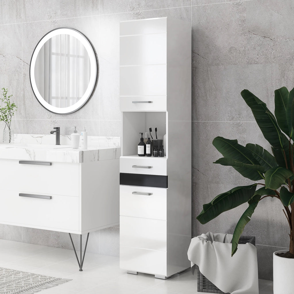 Colonna Bagno con Cassetto e Ripiani ¨C Xylo ¨C MDF Bianco 37x32.5x170 cm