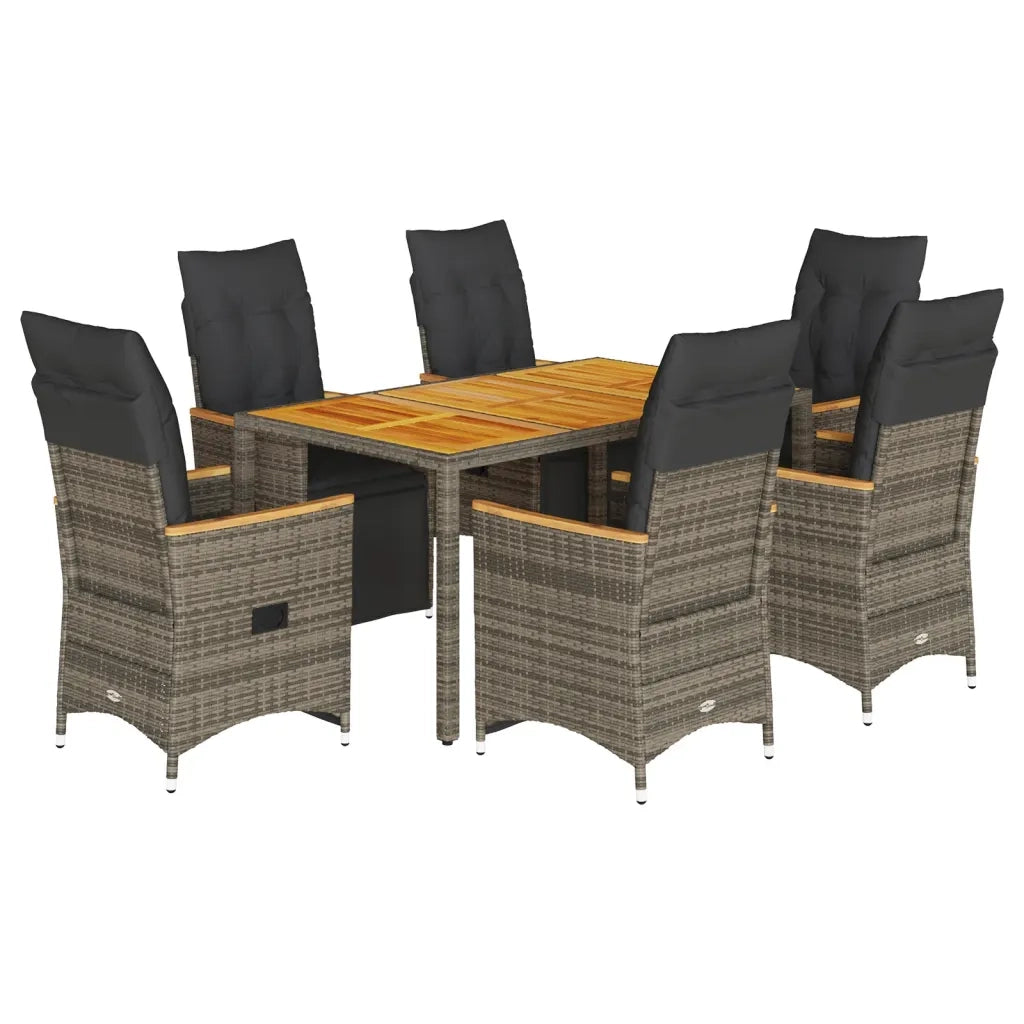 Set Bistrò da Giardino 7 pz con Cuscini in Polyrattan Grigio