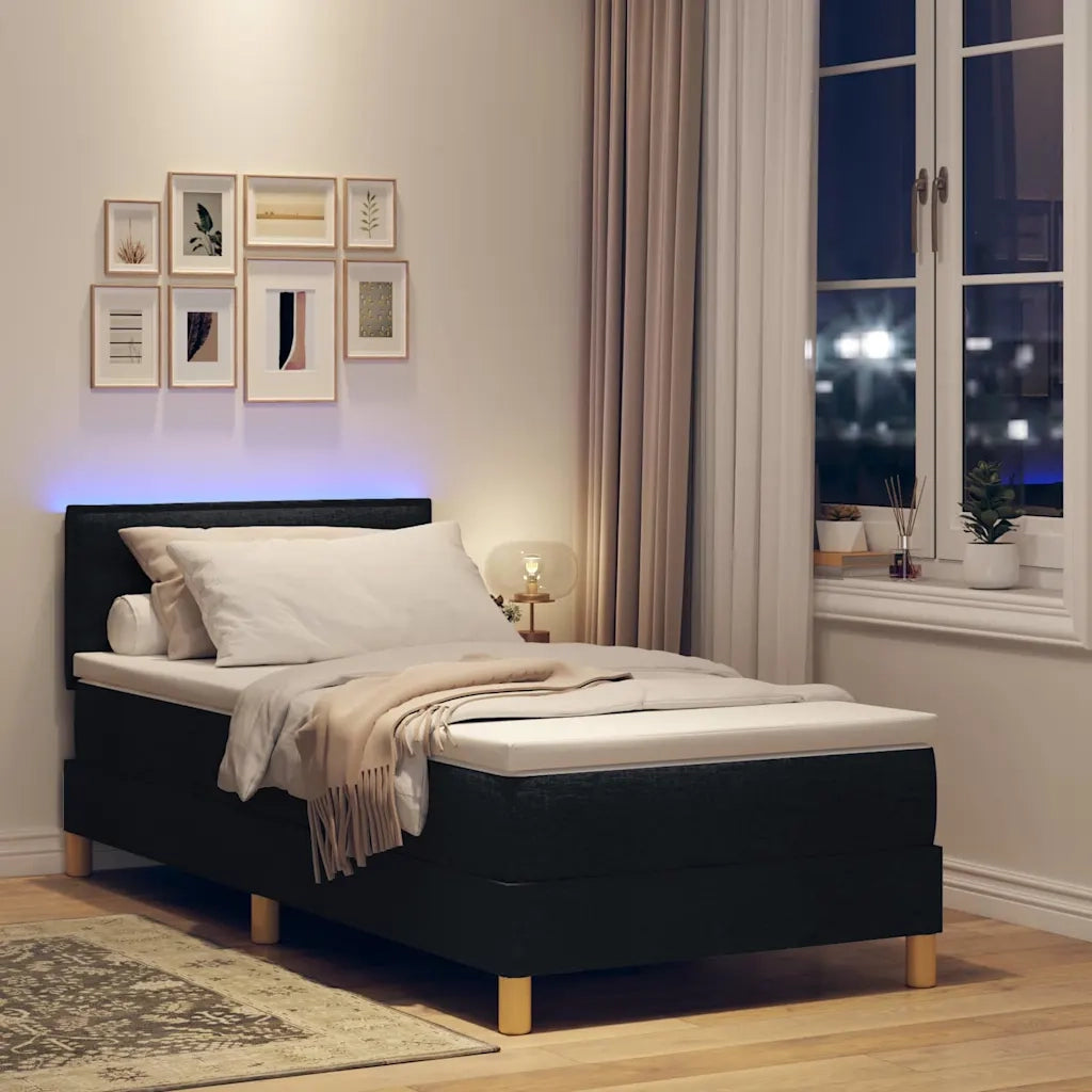 Letto a Sorgente LED con materasso Nero 90 x 190 cm Tessuto