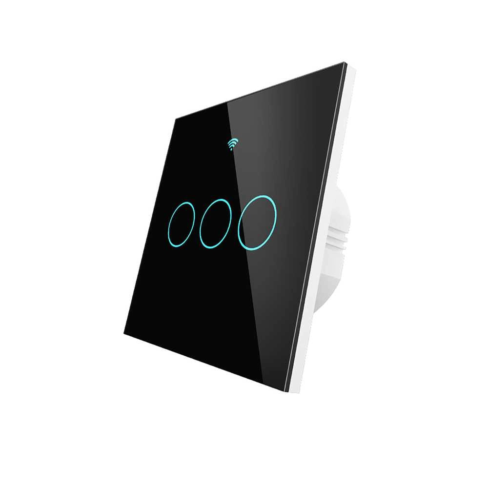 Interruttore Da Parete Touch 3 Tasti, WIFI 2.4G+BLE+RF 433MHz, Bluetooth BLE Mesh TUYA, Smart Life, 10A, AC 90-250V, 50/60HZ, 86X86X30mm Per Scatola 502, IP20, Nero, SH9443B