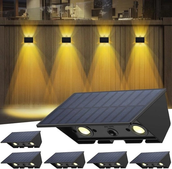 Lampada da parete alimentata da energia solare per esterni - Impermeabile, per giardino, balcone e terrazza con 6 pezzi di illuminazione LED, caldo bianco