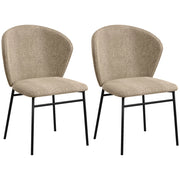 Set 2 Sedie Sala da Pranzo in Acciaio e Tessuto Effetto Lino, Seduta Imbottita, Schienale Curvo, Marrone Chiaro