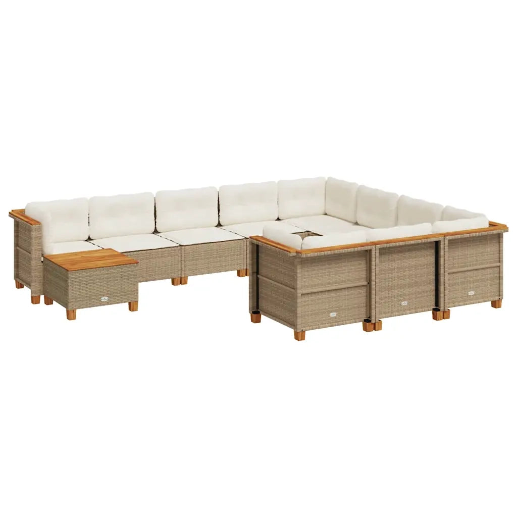Set Divani da Giardino 11 pz con Cuscini Beige in Polyrattan 3262057