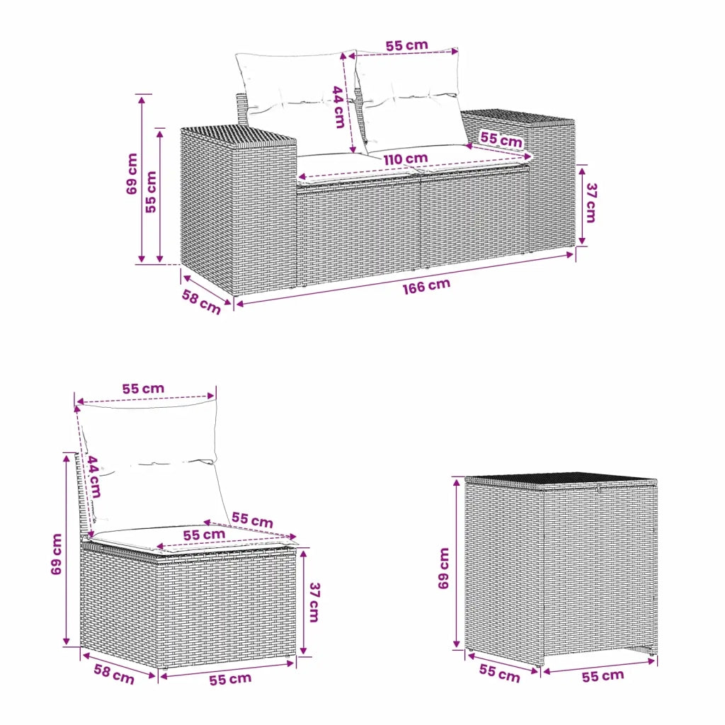 Set di divani 7 pz Grigio e Blu Navy Rattan sintetico e Acciaio 3448845