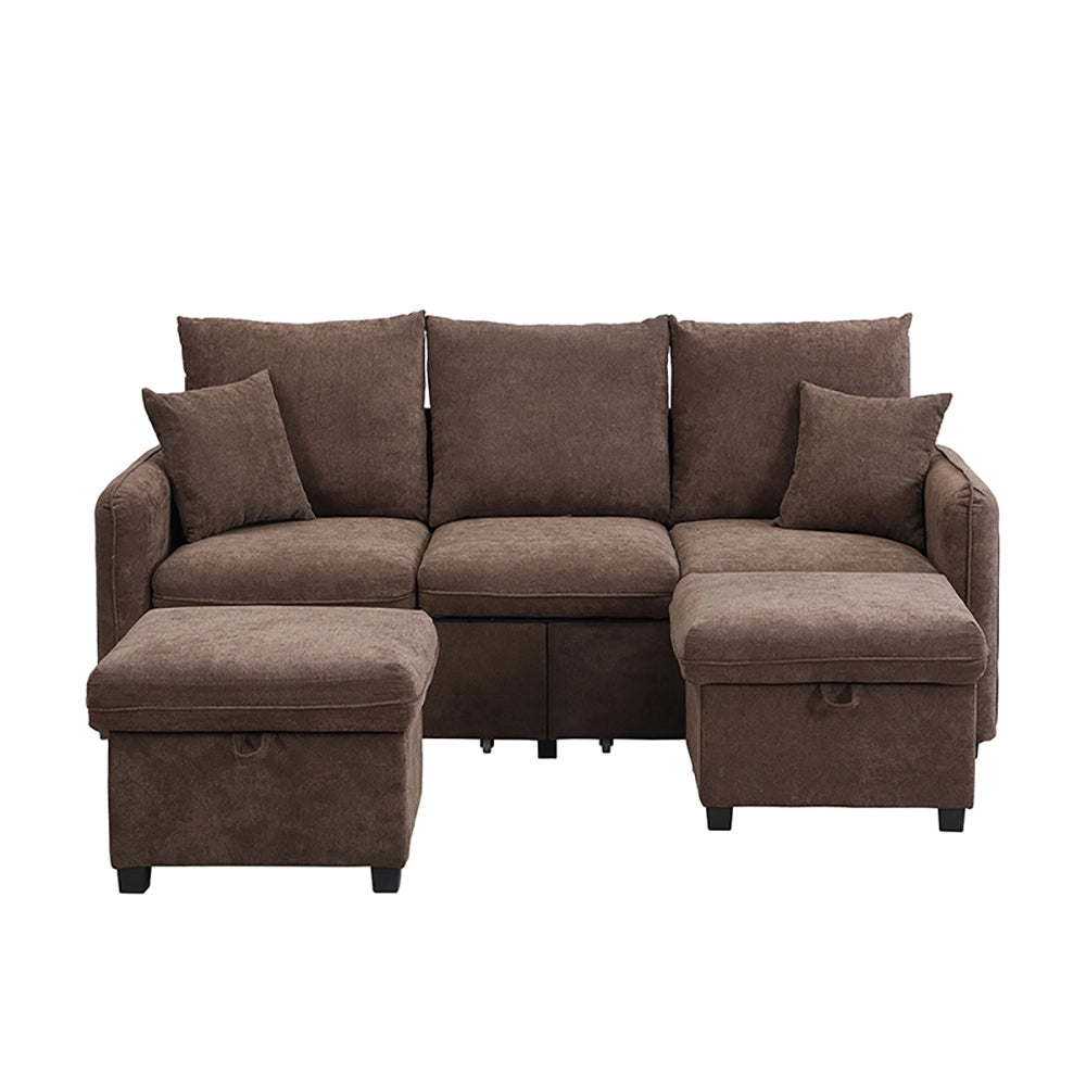 Divano angolare - Xylo - 3 posti modulare cassetti+pouf chenille