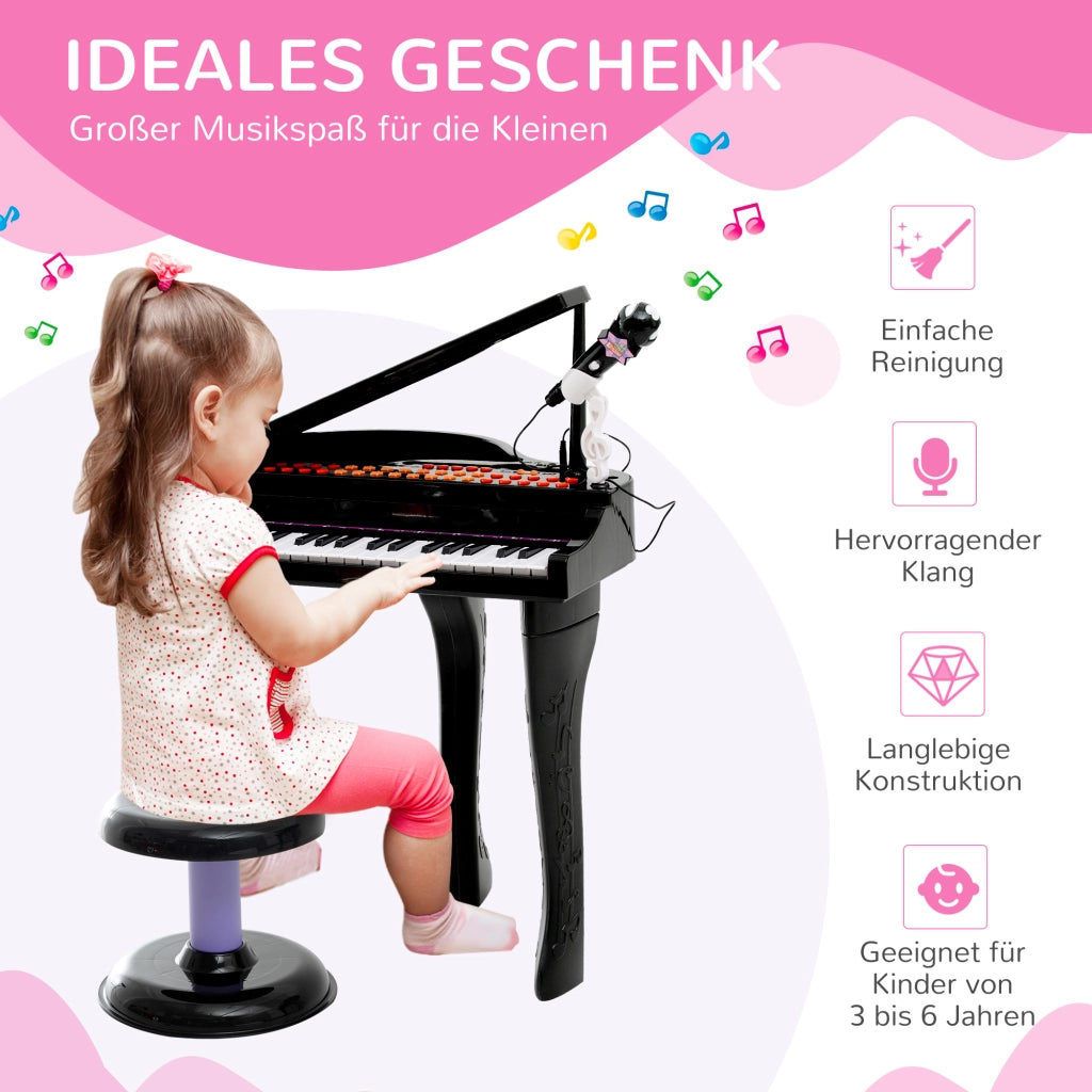 Pianoforte Giocattolo per Bambini 3-6 Anni con Microfono e LED ¨C zephmum ¨C Nero