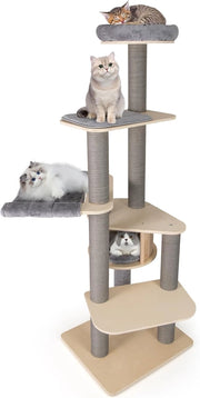 Albero per Gatti Alto 197 cm con Trespolo Imbottito Superiore
Tiragraffi per Gatti con Condominio Privato, Materassini Staccabili, Pali per Graffiare e Amaca Confortevole