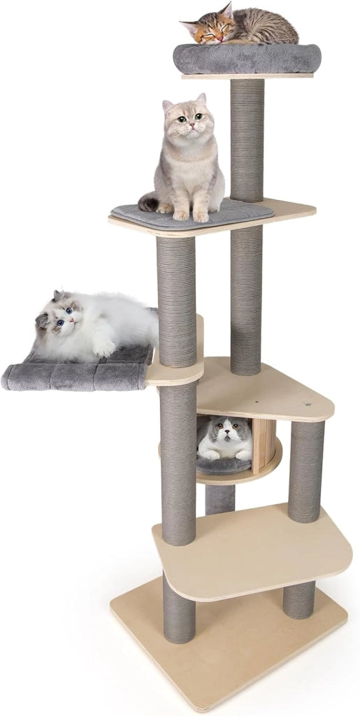 Albero per Gatti Alto 197 cm con Trespolo Imbottito Superiore
Tiragraffi per Gatti con Condominio Privato, Materassini Staccabili, Pali per Graffiare e Amaca Confortevole