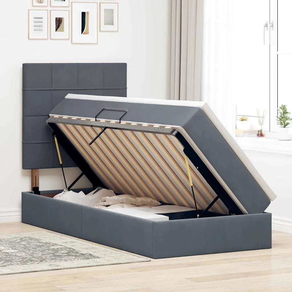 Letto con contenitore e LED Grigio scuro 90 x 200 cm Velluto