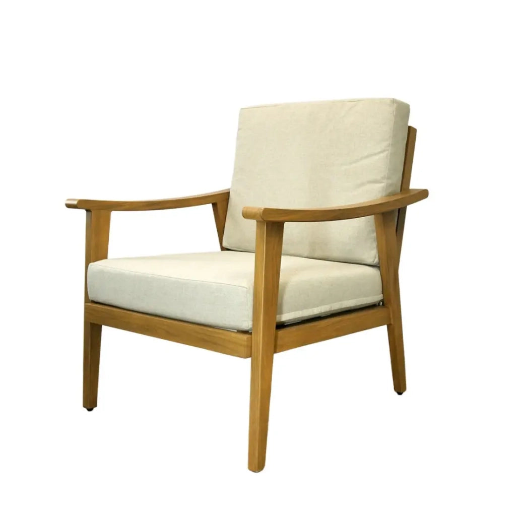 Salotto da giardino ALBORA 4 posti in alluminio effetto legno con cuscini beige e tavolino basso