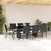 Set da Pranzo da Giardino 9 pz con Cuscini Nero in Polyrattan 3213495