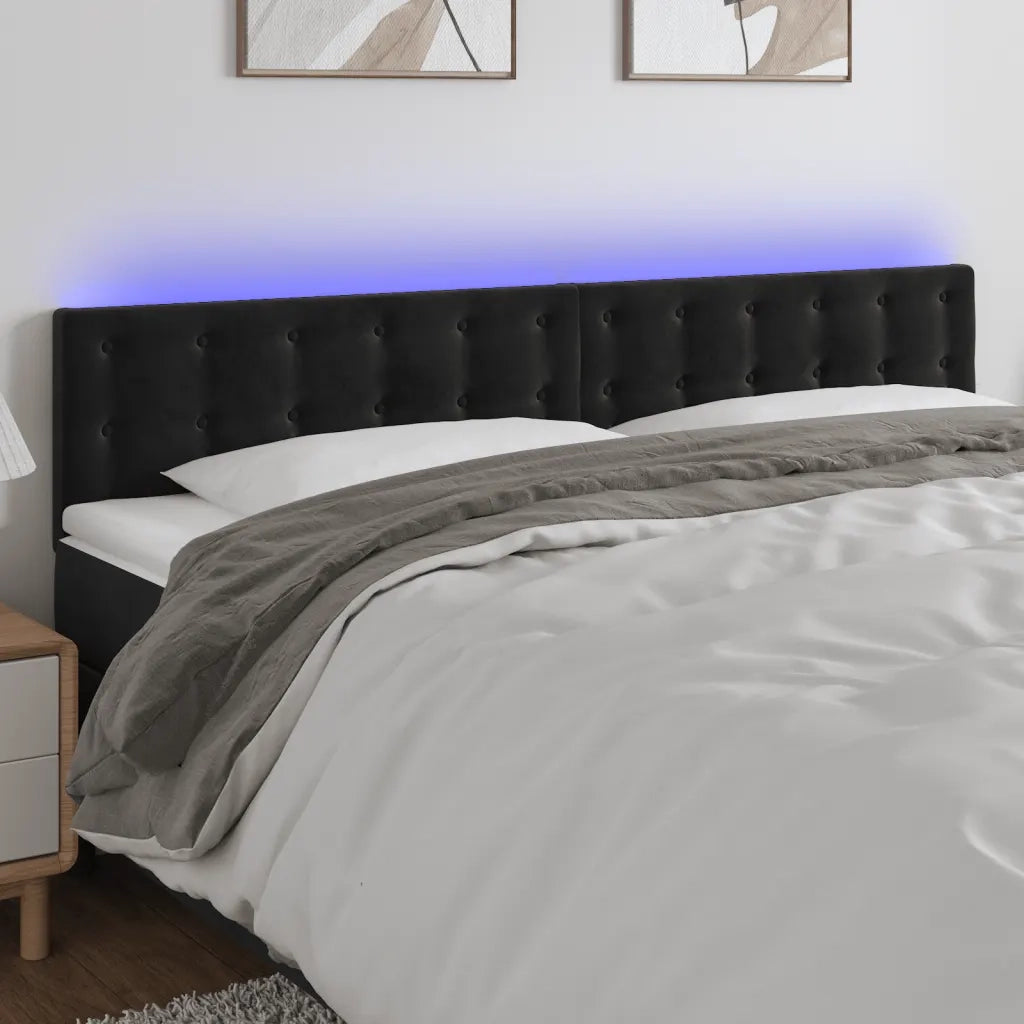 Testiera a LED Nera 180x5x78/88 cm in Velluto 3122108