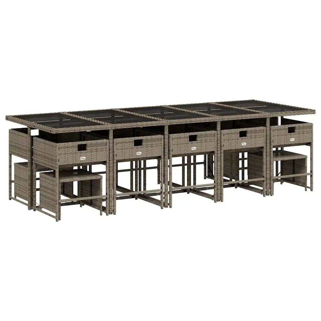 Set da Pranzo da Giardino 15 pz con Cuscini Grigio Polyrattan 3211352