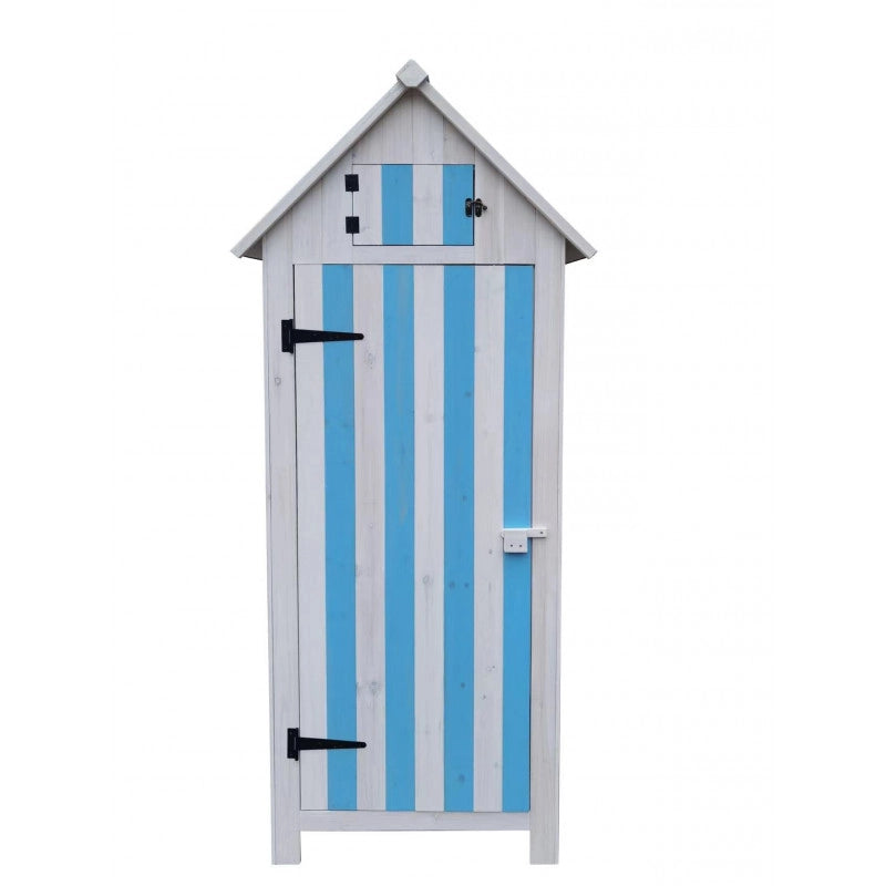 Armadio da giardino in legno di abete blu e bianco 65x44 cm – 3 ripiani e tetto bitumato – impermeabile – ARM0805RBB Foresta